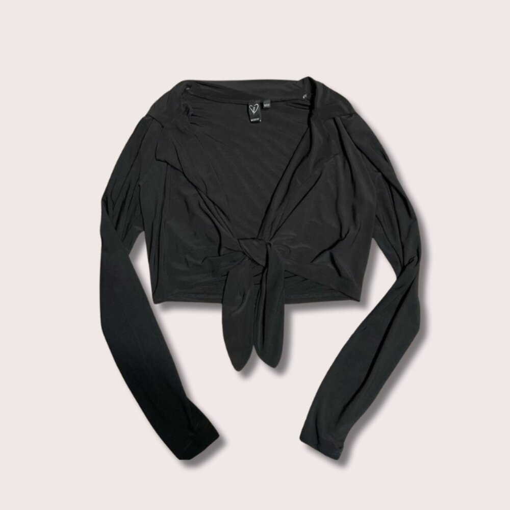 Windsor Black Tie Front Crop Top